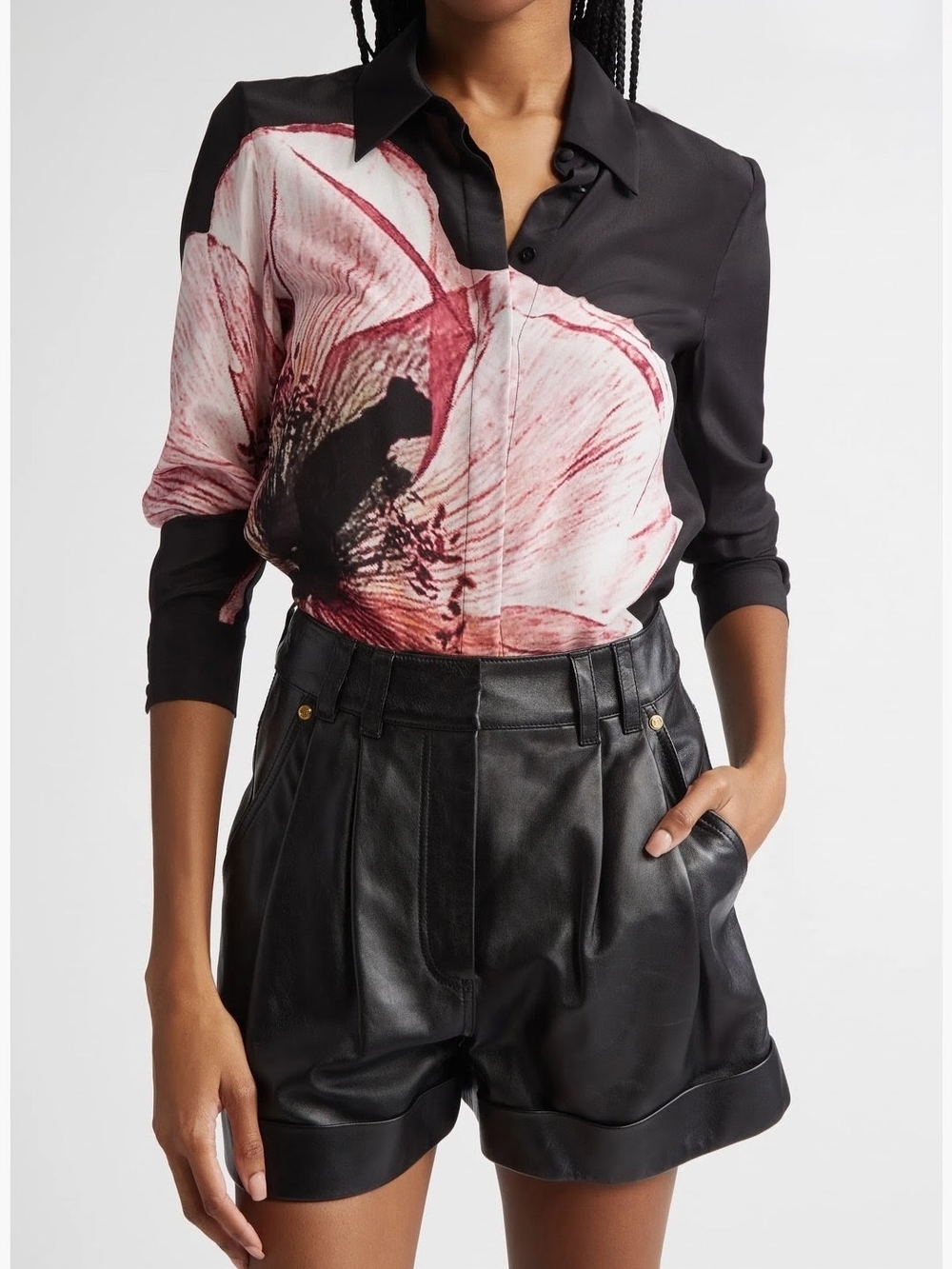 Alice + Olivia Willa Luna Floral 100% Silk Blouse Size M Black Pink - Picture 14 of 14